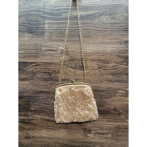 Vintage Mid Century Cream/Gold Beaded Purse Handbag Evening Bag by Walborg